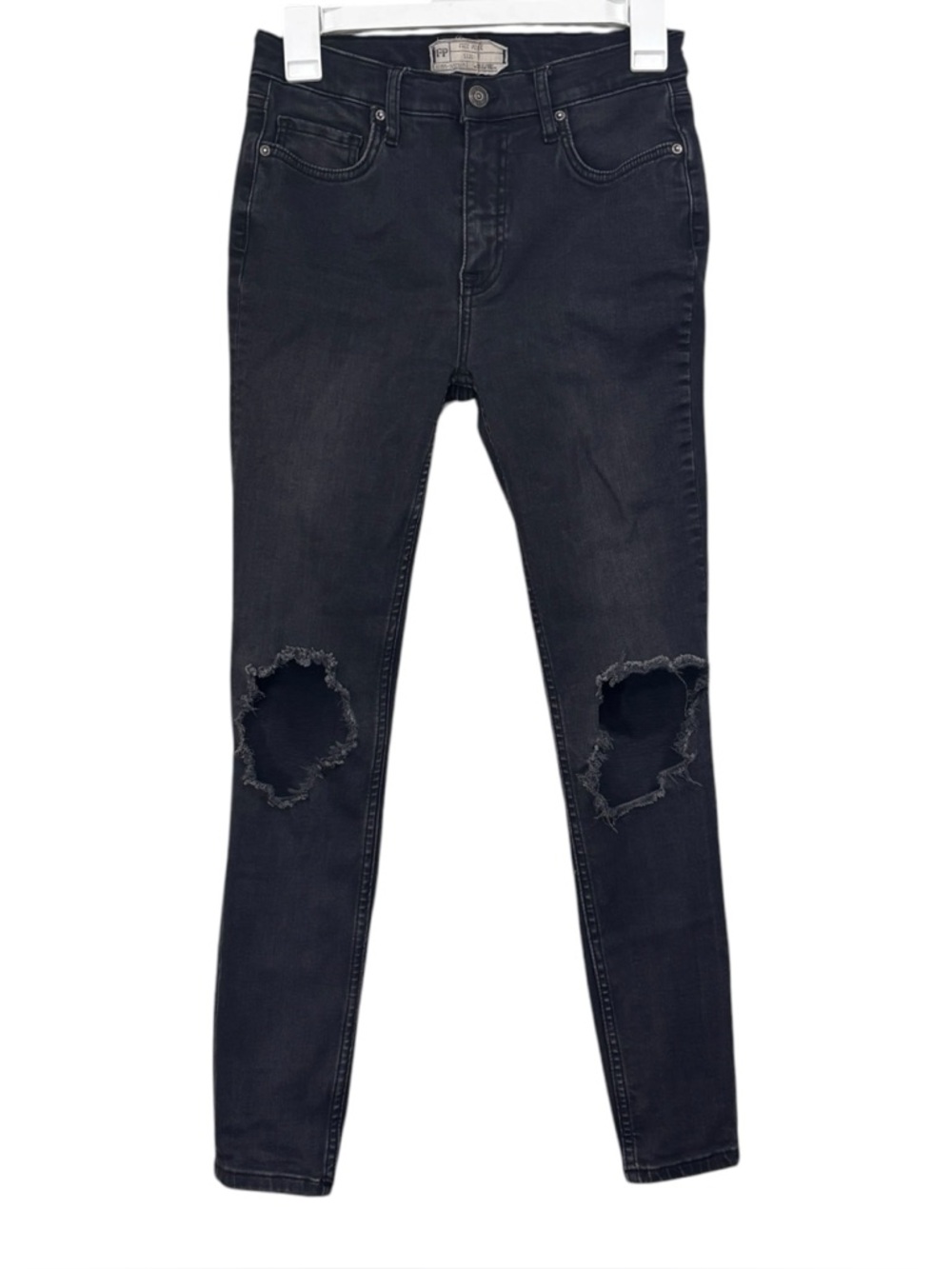 Free People Black Faded Distressed Knee Skinny Jeans Size 27
